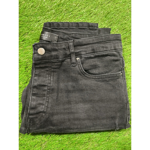 AMIRI Men’s Skinny Jeans 34 Black Wash Blue AMIRI Logo Patch Left Thigh Designer - Picture 7 of 7